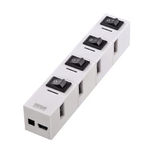 （まとめ）サンワサプライ 個別スイッチ付き4ポートUSB2.0節電ハブ（磁石付・ホワイト） USB-HSM410W【×2セット】 - 拡大画像