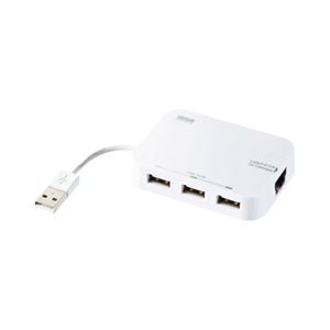 （まとめ）サンワサプライ LANアダプタ-内蔵3ポートUSB2.0ハブ（ホワイト） USB-HLA306W【×2セット】 - 拡大画像