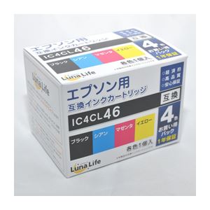 （まとめ）ワールドビジネスサプライ 【Luna Life】 エプソン用 互換インクカートリッジ IC4CL46 4本パック LN EP46／4P【×3セット】 - 拡大画像