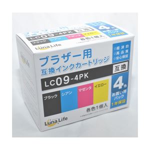 （まとめ）ワールドビジネスサプライ 【Luna Life】 ブラザー用 互換インクカートリッジ LC09-4PK 4本パック LN BR9／4P【×3セット】 - 拡大画像