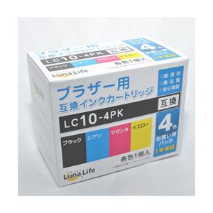 （まとめ）ワールドビジネスサプライ 【Luna Life】 ブラザー用 互換インクカートリッジ LC10-4PK 4本パック LN BR10／4P【×3セット】 - 拡大画像