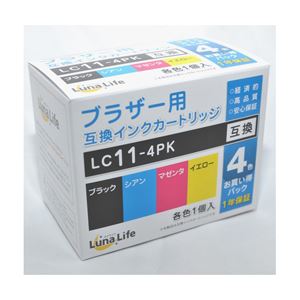 （まとめ）ワールドビジネスサプライ 【Luna Life】 ブラザー用 互換インクカートリッジ LC11-4PK 4本パック LN BR11／4P【×3セット】 - 拡大画像