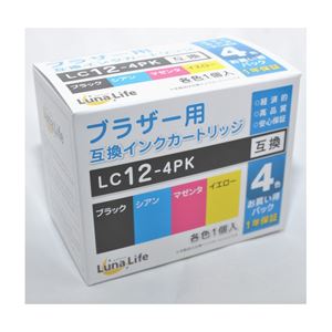 （まとめ）ワールドビジネスサプライ 【Luna Life】 ブラザー用 互換インクカートリッジ LC12-4PK 4本パック LN BR12／4P【×3セット】 - 拡大画像