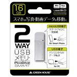 （まとめ）GREENHOUSE USB3.0対応microUSB・USB端子両対応USBメモリ- 「PicoDrive SMART」16GB GH-UFDSM16G-SV【×2セット】