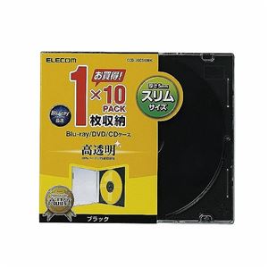 (まとめ)エレコム Blu-ray/DVD/CDケース(スリム/PS/1枚収納) CCD-JSCS10BK【×10セット】 商品写真