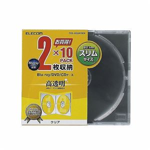 (まとめ)エレコム Blu-ray/DVD/CDケース(スリム/PS/2枚収納) CCD-JSCSW10CR【×10セット】 商品写真