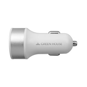 （まとめ）グリーンハウス 高出力USBシガーソケット充電アダプタ 2ポート ホワイト GH-CCU2A-WH【×3セット】 - 拡大画像