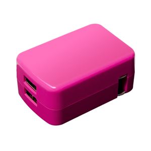 （まとめ）ミヨシ USB-ACアダプタ 2.4A対応 2ポート ピンク IPA-24U2／PK【×3セット】 - 拡大画像
