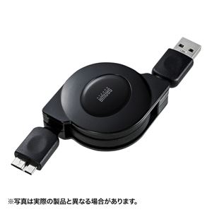 （まとめ）サンワサプライ USB3.0マイクロ巻取りケーブル KU30-M10MCB【×3セット】 - 拡大画像