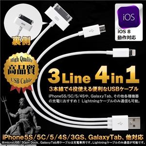 （まとめ）Libra トライデントケーブル 3本4役充電ケーブル LBR-3L4IN1【×10セット】