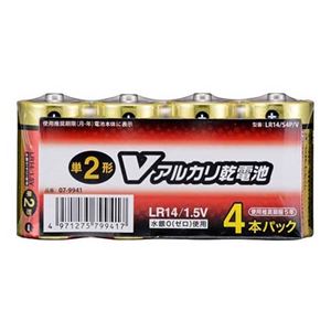 （まとめ）オーム電機 アルカリ乾電池 Vシリーズ 単2形×4本パック LR14S4PV LR14S4PV【×10セット】