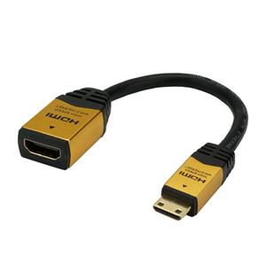(まとめ)HORIC HDMI-HDMI MINI変換アダプタ 7cm ゴールド HCFM07-331GD【×10セット】 - 拡大画像