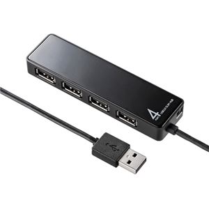 (まとめ)サンワサプライ HDD接続対応・面ファスナー付4ポートUSB2.0ハブ USB-HTV410BKN【×2セット】