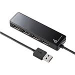 (まとめ)サンワサプライ HDD接続対応・面ファスナー付4ポートUSB2.0ハブ USB-HTV410BKN【×2セット】