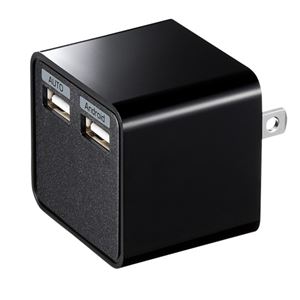 (まとめ)サンワサプライ USB充電器(2ポート・合計3.4A・ブラック) ACA-IP39BK【×2セット】 - 拡大画像