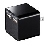 (まとめ)サンワサプライ USB充電器(2ポート・合計3.4A・ブラック) ACA-IP39BK【×2セット】