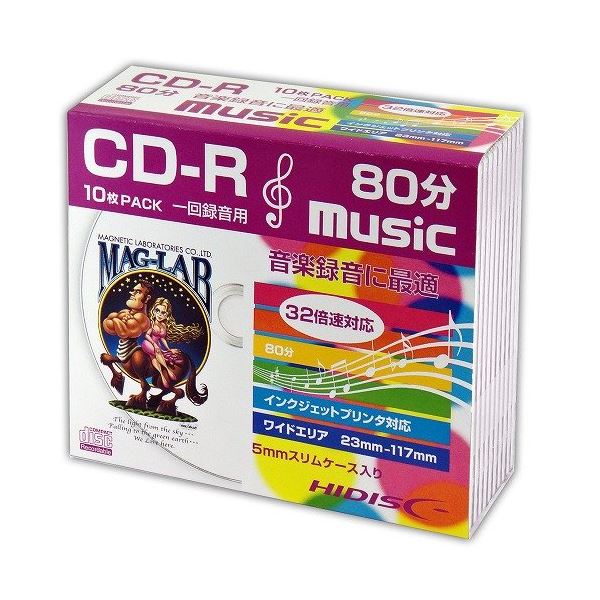 (まとめ)HIDISC CD-R 音楽用5mmスリムケース10P HDCR80GMP10SC(×5セット) b04
