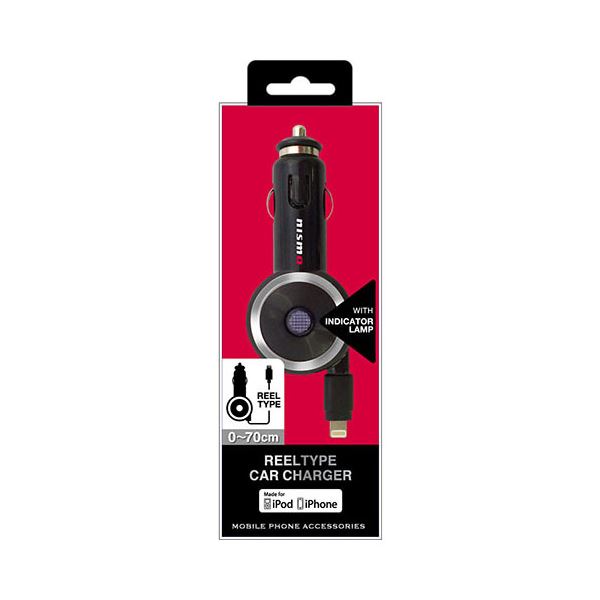 (まとめ)NISSAN 公式ライセンス品 NISMO REEL TYPE CAR CHARGER FOR IPHONE BLACK NMMDJ-R1BK【×2セット】f00
