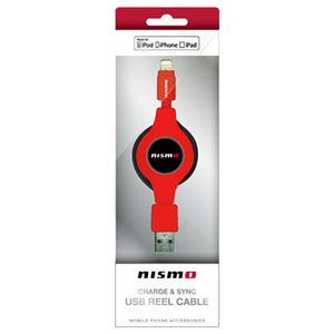 (まとめ)NISSAN 公式ライセンス品 NISMO CHARGE ＆ SYNC USB REEL CABLE FOR IPHONE RED NMMUJ-RRD【×2セット】 - 拡大画像