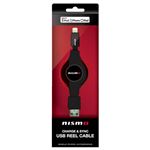 (まとめ)NISSAN 公式ライセンス品 NISMO CHARGE ＆ SYNC USB REEL CABLE FOR IPHONE BLACK NMMUJ-RBK【×2セット】