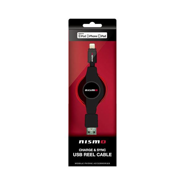 (まとめ)NISSAN 公式ライセンス品 NISMO CHARGE & SYNC USB REEL CABLE FOR IPHONE BLACK NMMUJ-RBK【×2セット】f00
