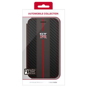 NISSAN 公式ライセンス品 GT-R CARBON LEATHER BOOK TYPE CASE iPhone6 PLUS用 NR-P55B1BK - 拡大画像