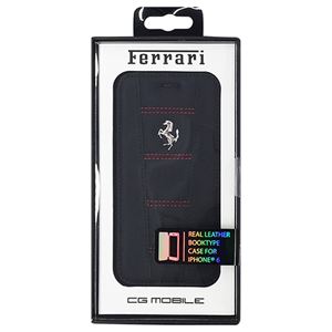 FERRARI 公式ライセンス品 458 Black Leather with Red Stitchings Booktype Case iPhone6 用 FE458FLBKP6BLR