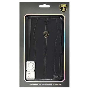 Lamborghini 公式ライセンス品 Genuine Leather book case w/card holder 本革製手帳型ケース(カードホルダー付き) iPhone6 PLUS用 LB-SSHFCIP6L-HU/D1-BK - 拡大画像