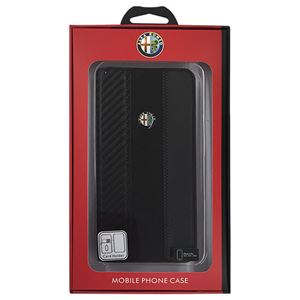 Alfa Romeo 公式ライセンス品 High Quality Carbon Synthettic Leather book case w/card holder Black iPhone6 PLUS用 AR-SSHFCIP6P-4C/D5-BK - 拡大画像