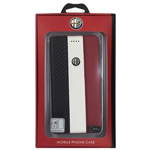 Alfa Romeo 公式ライセンス品 High Quality Carbon Synthettic Leather book case w/card holder White iPhone6 PLUS用 AR-SSHFCIP6P-4C/D5-WE - 拡大画像