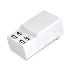 (まとめ)日本トラストテクノロジー USB充電器 4ポート 4.2A ホワイト USBAC4P4AWH【×2セット】 商品画像