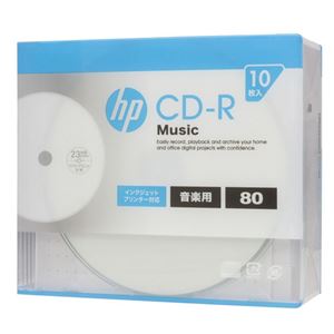 (まとめ)hp 音楽用CD-RA インクジェットプリンター対応ホワイトワイドレーベル(内径23mm) スリム(Slim) 10枚 CDRA80CHPW10A【×5セット】 - 拡大画像