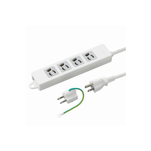 (まとめ)YAZAWA 取り付け穴付抜け止めタップ4個口 Y02EJNP401WH2PA【×2セット】f00