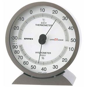 (まとめ)EMPEX 温度・湿度計 スーパーEX高品質 温度・湿度計 卓上用 EX-2717 メタリックグレー【×3セット】 - 拡大画像
