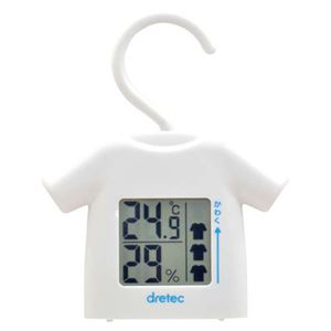 (まとめ)DRETEC 部屋干し番温湿度計 かわいいTシャツ型 カラーで部屋干しを楽しく ホワイト O-262WT【×5セット】 商品画像
