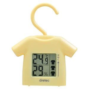 (まとめ)DRETEC 部屋干し番温湿度計 かわいいTシャツ型 カラーで部屋干しを楽しく イエロー O-262YE【×5セット】 - 拡大画像