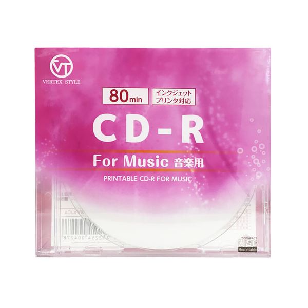 (まとめ)VERTEX CD-R(Audio) 80分 1P インクジェットプリンタ対応(ホワイト) 1CDRA.80VXJCA【×10セット】f00