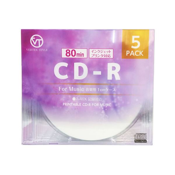 (まとめ)VERTEX CD-R(Audio) 80分 5P インクジェットプリンタ対応(ホワイト) 5CDRA.80VXJCA【×10セット】f00