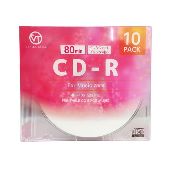 (まとめ)VERTEX CD-R(Audio) 80分 10P インクジェットプリンタ対応(ホワイト) 10CDRA.80VXCA【×5セット】f00