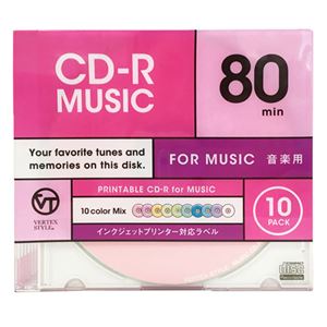 (まとめ)VERTEX CD-R(Audio) 80分 10P カラーミックス10色 インクジェットプリンタ対応 10CDRA.CMIX.80VXCA【×5セット】 商品画像