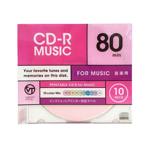 (まとめ)VERTEX CD-R(Audio) 80分 10P カラーミックス10色 インクジェットプリンタ対応 10CDRA.CMIX.80VXCA(×5セット) b04
