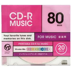 (まとめ)VERTEX CD-R(Audio) 80分 20P カラーミックス10色 インクジェットプリンタ対応 20CDRAMIX.80VXCA【×5セット】 - 拡大画像
