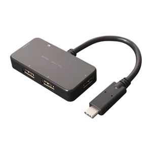 (まとめ)ミヨシ USB TypeC用ケーブル付きHUB ブラック 4ポート USH-C02/BK【×2セット】 - 拡大画像