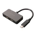 (まとめ)ミヨシ USB TypeC用ケーブル付きHUB ブラック 4ポート USH-C02/BK【×2セット】