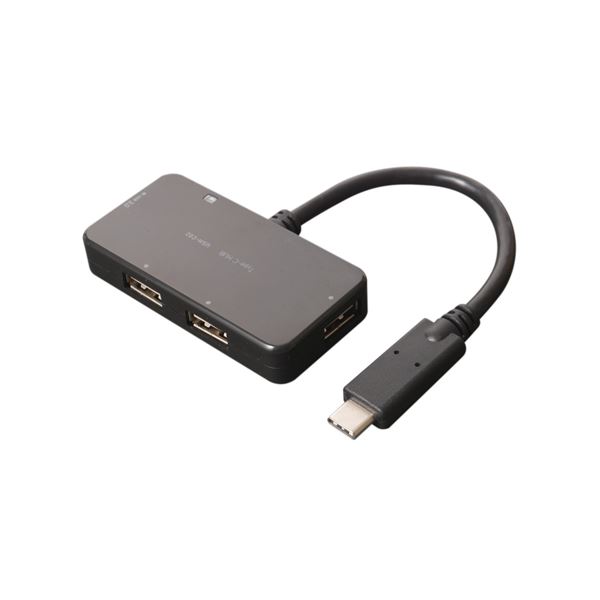 (まとめ)ミヨシ USB TypeC用ケーブル付きHUB ブラック 4ポート USH-C02/BK【×2セット】f00