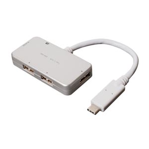 (まとめ)ミヨシ USB TypeC用ケーブル付きHUB シルバー 4ポート USH-C02/SL【×2セット】 商品画像