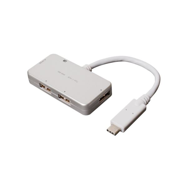 (まとめ)ミヨシ USB TypeC用ケーブル付きHUB シルバ- 4ポート USH-C02/SL【×2セット】f00