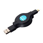 (まとめ)ミヨシ リバ-シブルコネクタ搭載マイクロUSB巻き取りケーブル 1.8m ブラック SMC-RR18/BK【×3セット】