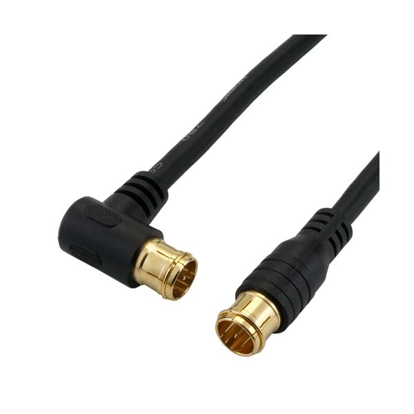 (まとめ)HORIC アンテナケーブル 10m ブラック 両側F型差込式コネクタ L字/ストレートタイプ HAT100-058LPBK【×5セット】f00