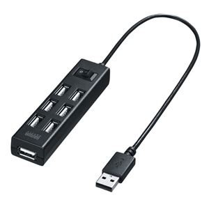 (まとめ)サンワサプライ USB2.0ハブ(7ポート・ブラック) USB-2H702BK【×2セット】 商品写真